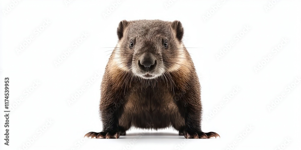 Beaver front view full body on white background. Beaver front view full body on white background.