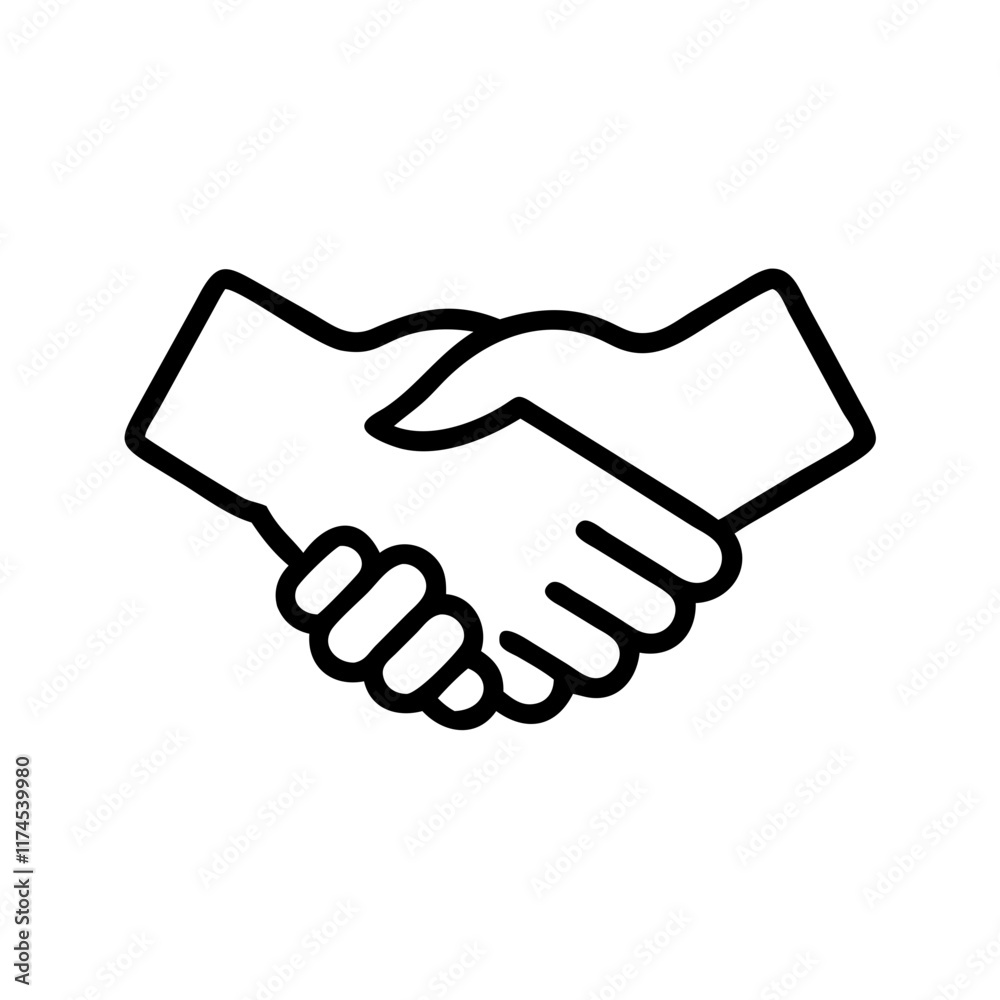 Line drawing of two shaking hands, symbolizing agreement, partnership and cooperation.Vector icon in linart style - handshake Line drawing of two shaking hands, symbolizing agreement, partnership and cooperation.Vector icon in linart style - handshake