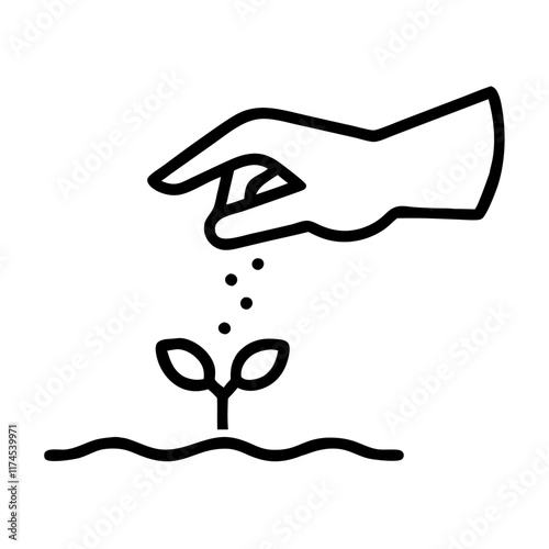 A simple line drawing of a hand planting a seed in the ground, symbolizing growth, new beginnings, and the power of nature.