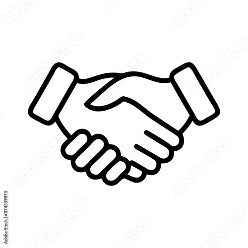 Line drawing of two shaking hands, symbolizing agreement, partnership and cooperation.Vector icon in linart style - handshake