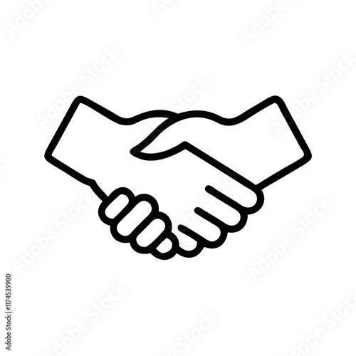 Line drawing of two shaking hands, symbolizing agreement, partnership and cooperation.Vector icon in linart style - handshake