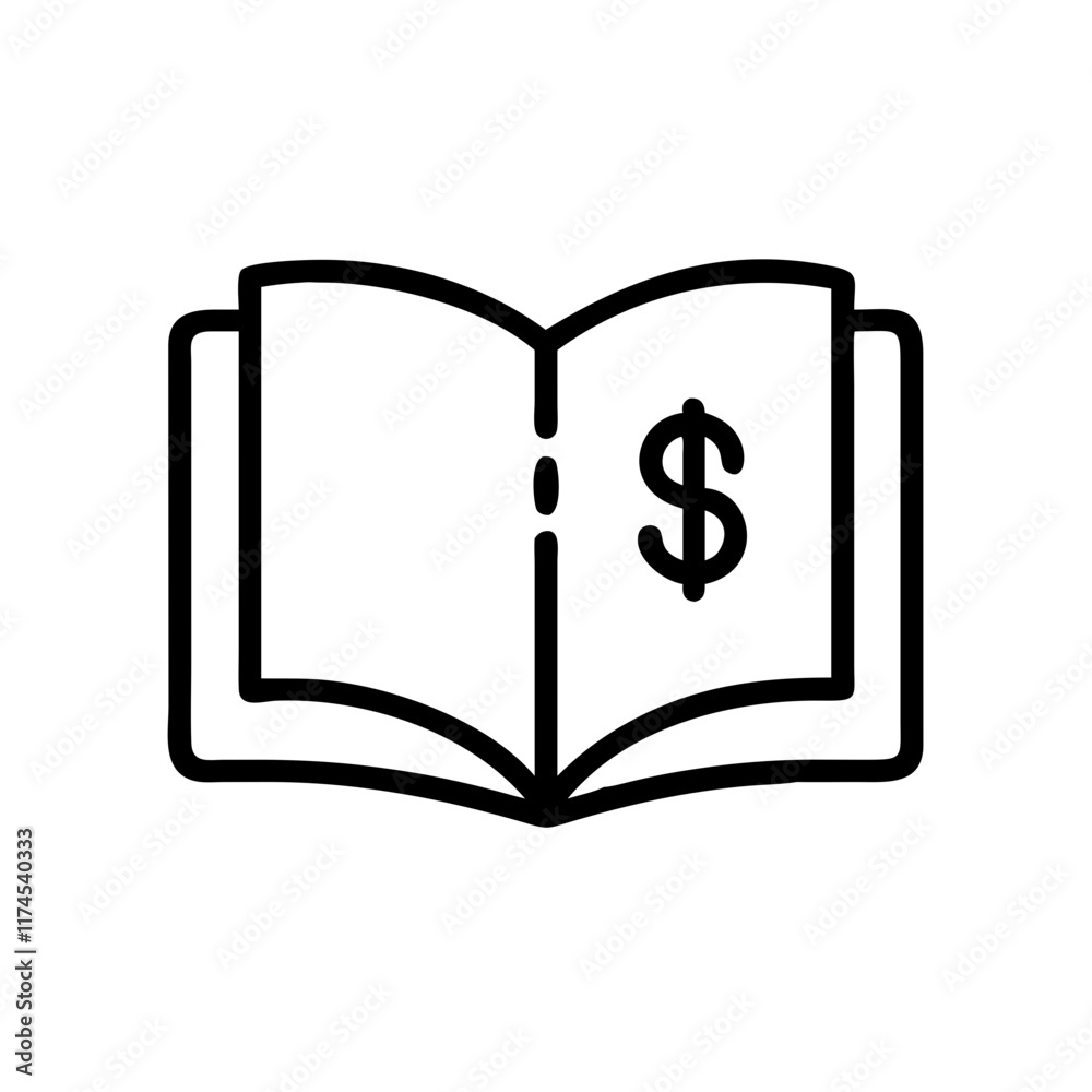 An open book with a dollar sign to indicate financial records, accounting or budgeting.Vector icon of a journal for financial calculations An open book with a dollar sign to indicate financial records, accounting or budgeting.Vector icon of a journal for financial calculations