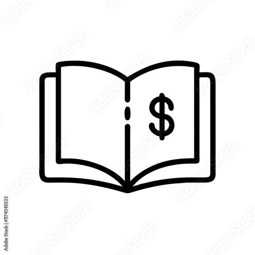 An open book with a dollar sign to indicate financial records, accounting or budgeting.Vector icon of a journal for financial calculations