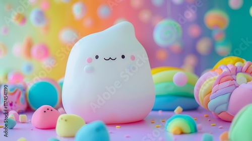 A squish mallows on a colorful background