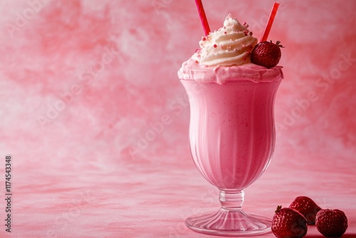 Delicious Strawberry Milkshake With Whipped Cream photo