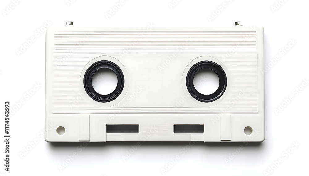Fototapeta premium Close-up of white an audio cassette tape on white background