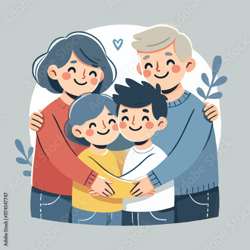 cartoon of a family hugging each other symbolizing love and togetherness