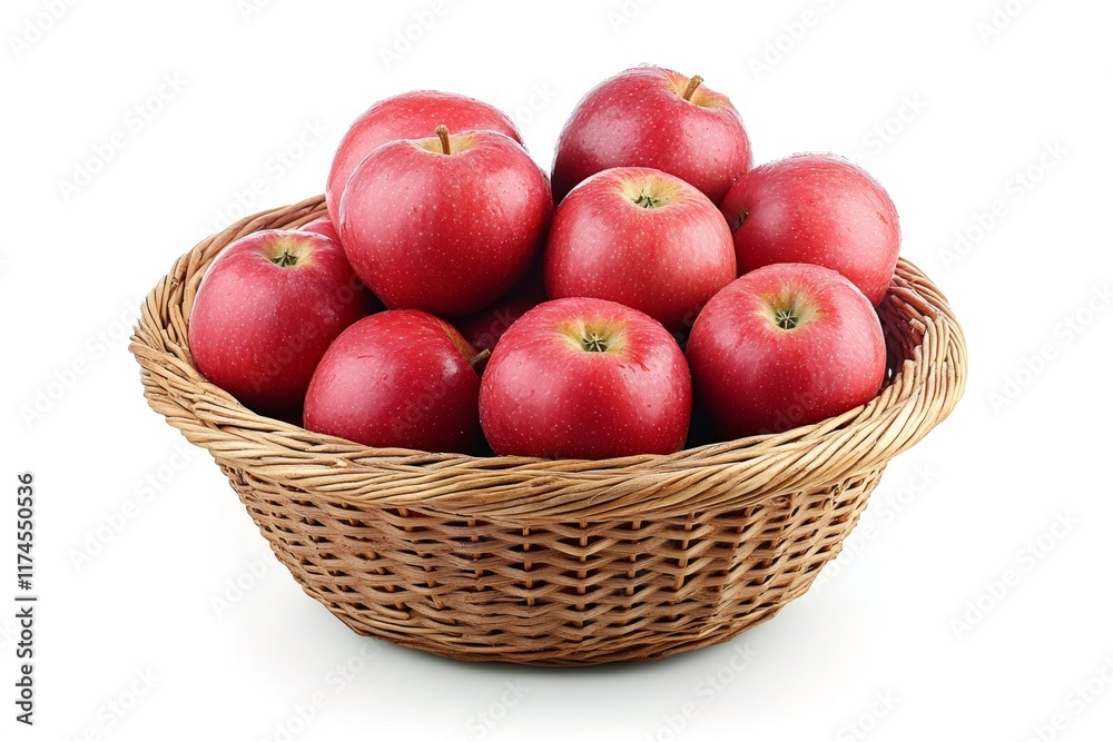 Wicker basket overflowing with fresh, ripe red apples Wicker basket overflowing with fresh, ripe red apples