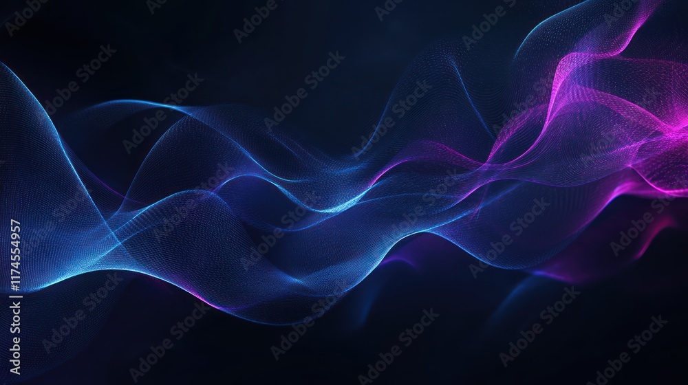 Abstract background with blue and purple glowing light lines on a dark black background Abstract background with blue and purple glowing light lines on a dark black background