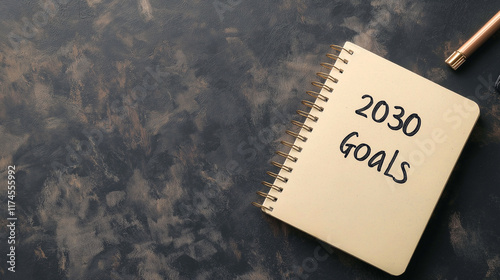 2030 New Year Goals and Resolutions Notebooks, Productivity, Wellness, Minimalism, Grey Concrete background