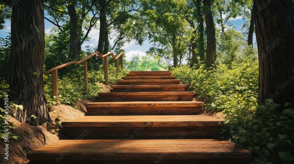 Wooden Steps Leading Up Through a Lush Forest Wooden Steps Leading Up Through a Lush Forest