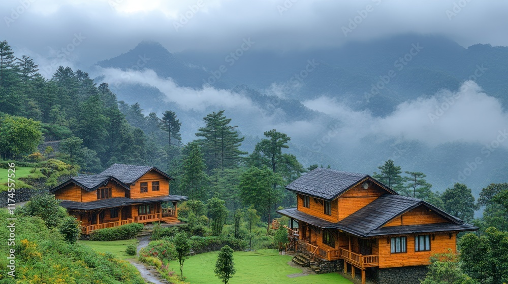 Mountain villas, misty landscape, rain, vacation rental Mountain villas, misty landscape, rain, vacation rental