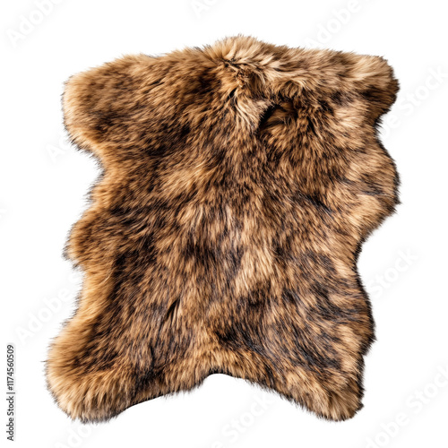 A top-down view of an animal fur rug on a transparent background