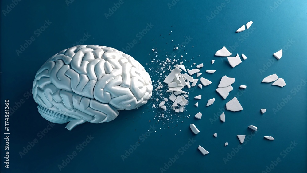 Fragmented Human Brain Exploding, Mental Health Metaphor V3 Fragmented Human Brain Exploding, Mental Health Metaphor V3