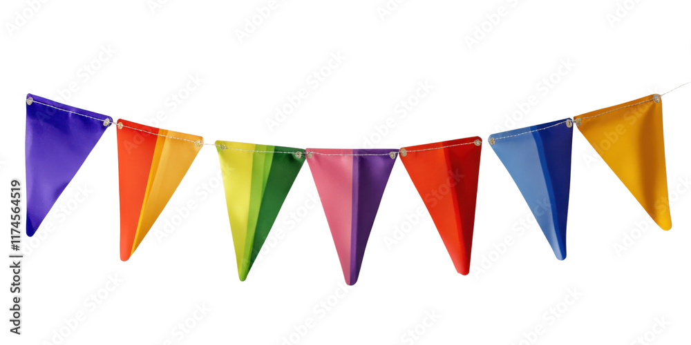 A colorful string of party flags in various shades, creating a festive atmosphere. A colorful string of party flags in various shades, creating a festive atmosphere.