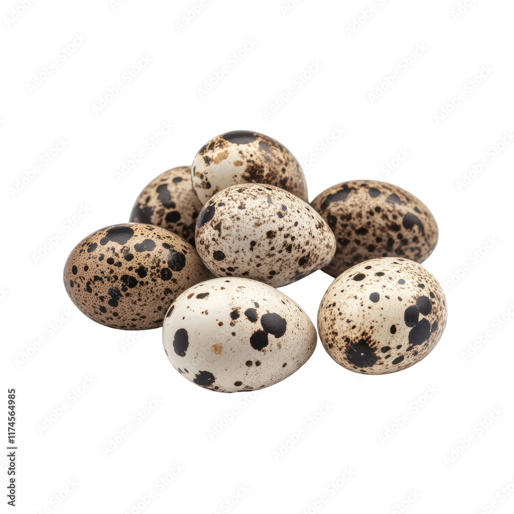 A cluster of speckled quail eggs, showcasing their unique patterns and colors. A cluster of speckled quail eggs, showcasing their unique patterns and colors.