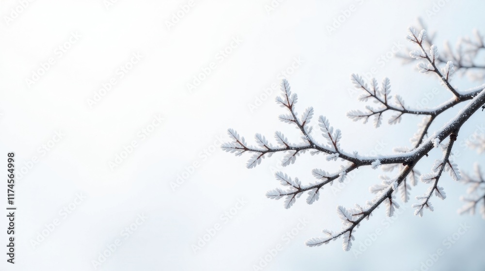 Winter Frost on Branch Delicate Ice Crystals Adorn the Twigs Against a Soft, Bright Background Winter Frost on Branch Delicate Ice Crystals Adorn the Twigs Against a Soft, Bright Background