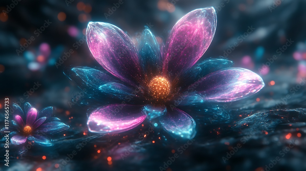 Luminous Neon Flowers Glowing In Dark Forest Luminous Neon Flowers Glowing In Dark Forest