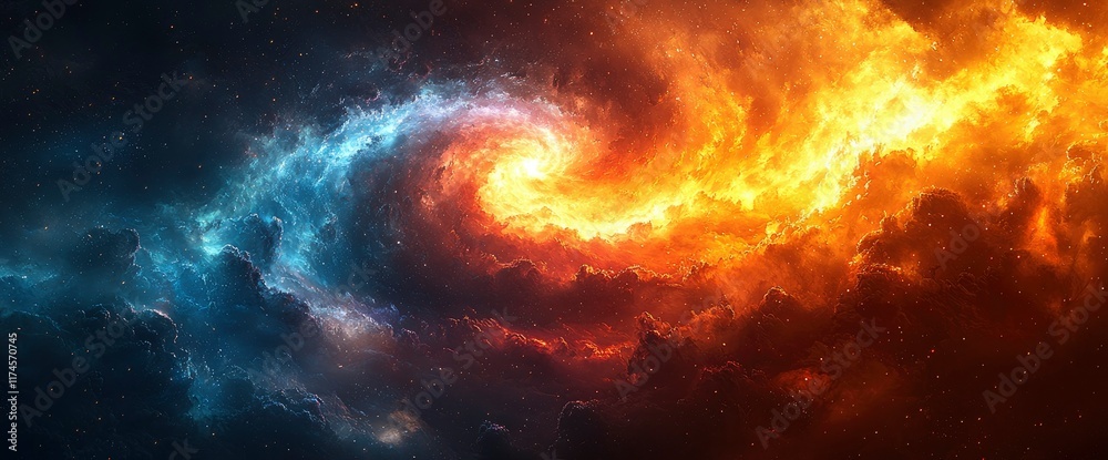 Fototapeta premium Cosmic Fire and Ice Nebula A Celestial Dance of Opposites