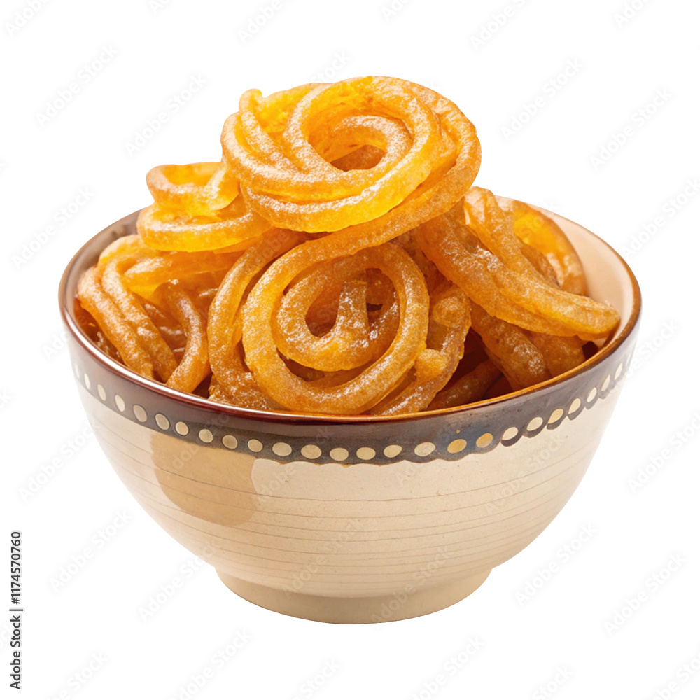 Crispy jalebi in a bowl isolated on transparent background png Crispy jalebi in a bowl isolated on transparent background png