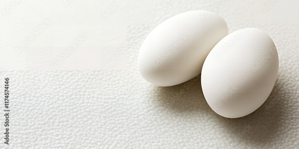 Two White Eggs on Textured Surface Food Still Life Purity