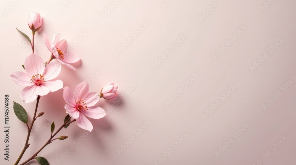 Fototapeta premium Delicate Pink Blossoms Arranged on a Soft Pastel Background, Offering a Serene and Elegant Visual