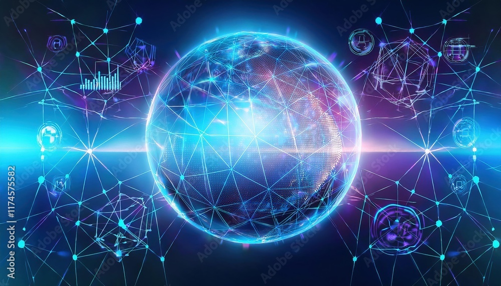 A Connected Globe Surrounded by Lines and Dots Representing Global Communication and Networking in a Modern Digital World of Technology and Innovation A Connected Globe Surrounded by Lines and Dots Representing Global Communication and Networking in a Modern Digital World of Technology and Innovation