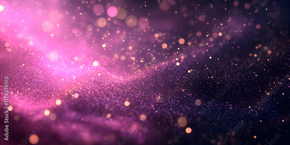 Obraz premium Cosmic Pink Stardust: A mesmerizing swirl of pink and purple stardust, glittering with bokeh lights against a dark background. Perfect for designs needing a touch of cosmic magic.