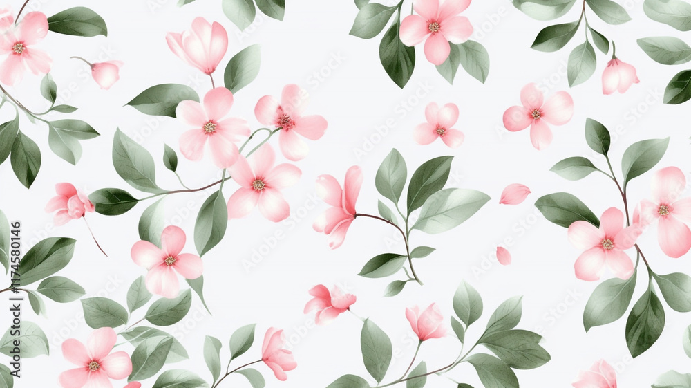 Obraz premium Watercolor seamless pattern. Hand drawn floral illustration isolated on white background. Soft pastel green and blue floral design, hand-drawn seamless pattern 