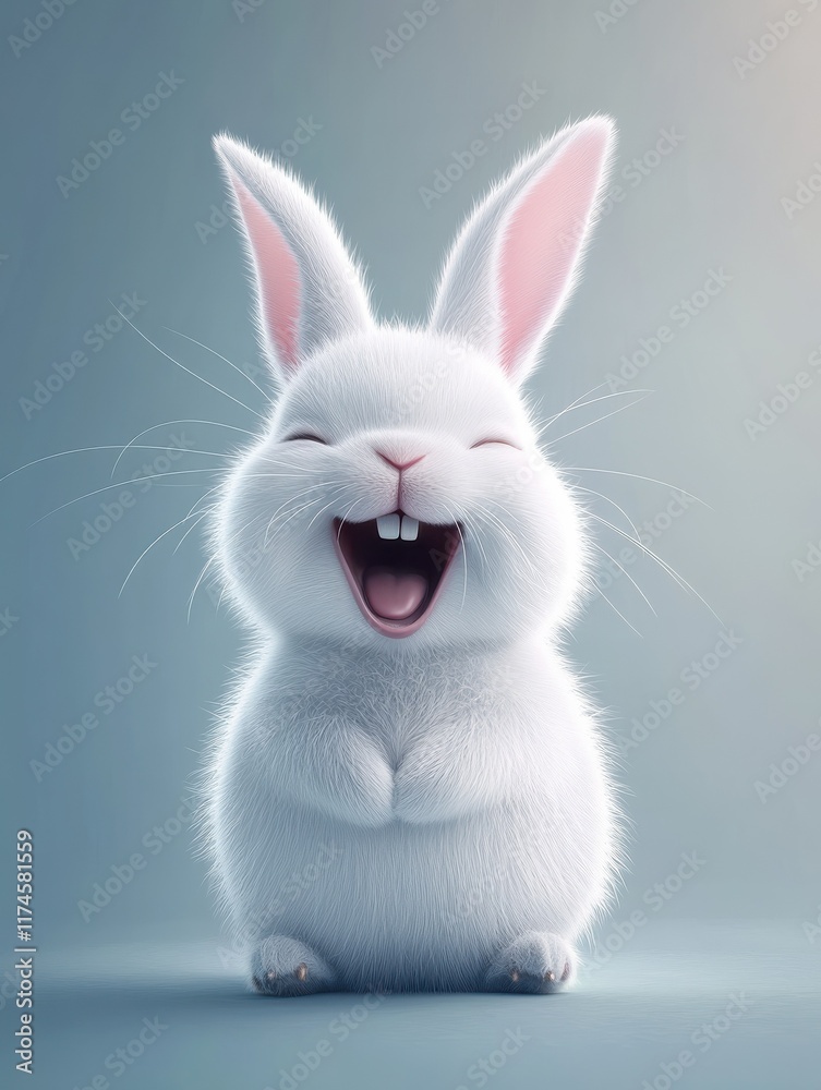Fototapeta premium cute animal pet rabbit or bunny white color smiling and laughing isolated with copy space for easter background