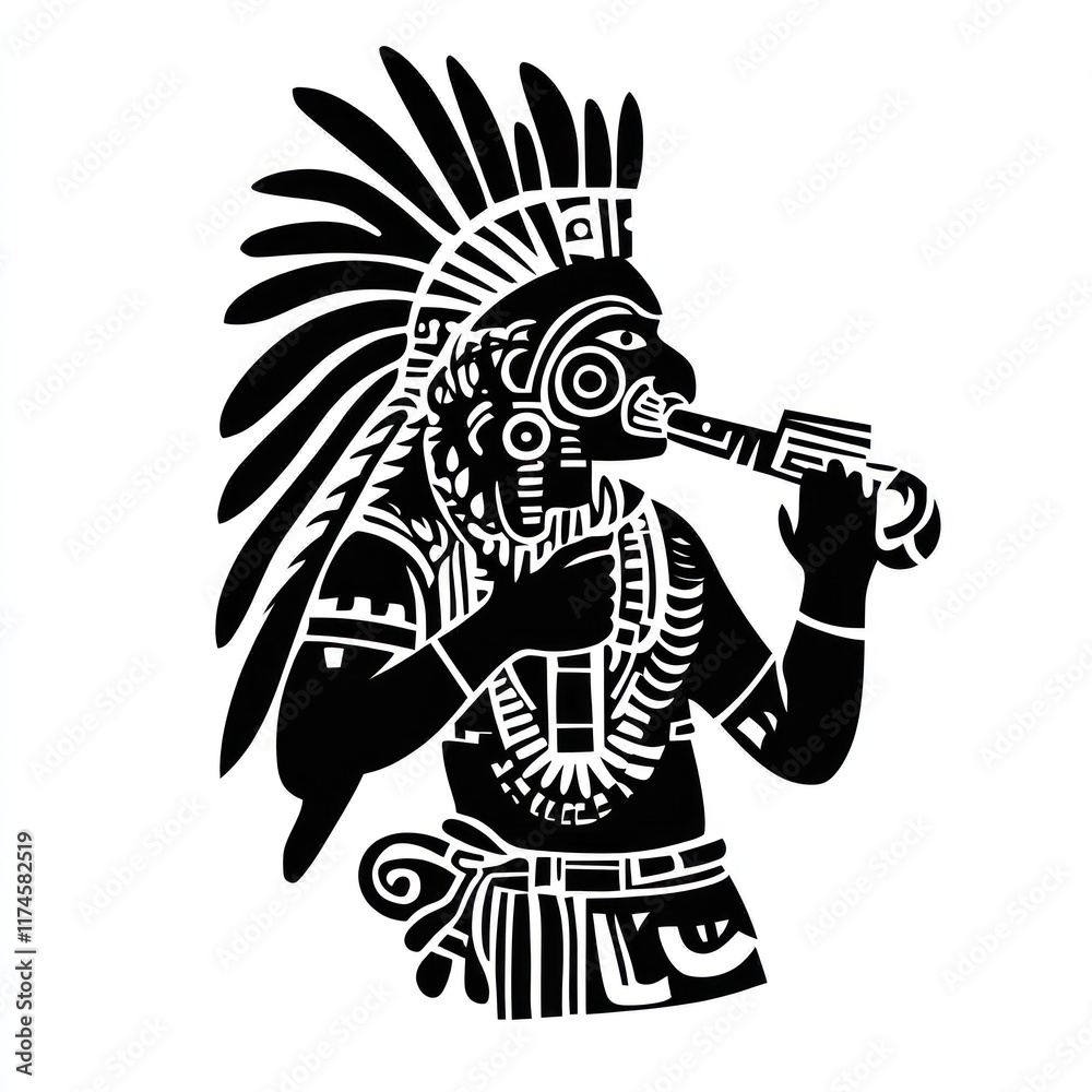 Aztec Warrior Playing A Wind Instrument Aztec Warrior Playing A Wind Instrument