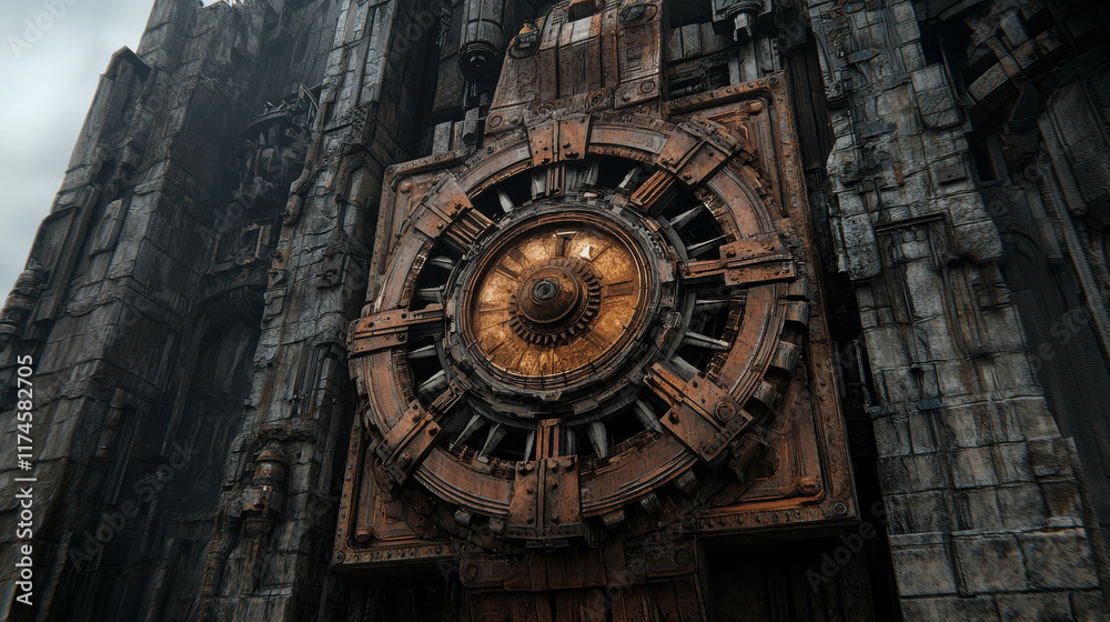 Massive Clock Tower Suspended in the Void with an Intricate Design and Details