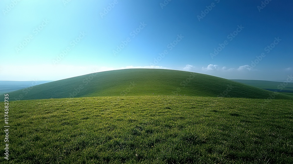 Fototapeta premium A serene green hill under a clear blue sky, showcasing nature's tranquility.
