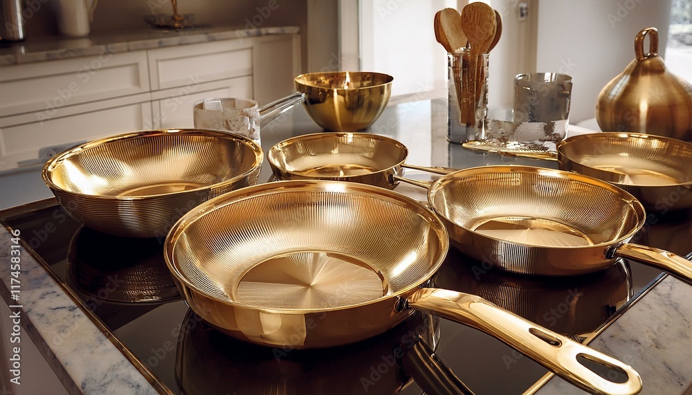 The reflective surface of gold utensils adds a touch of luxury.  