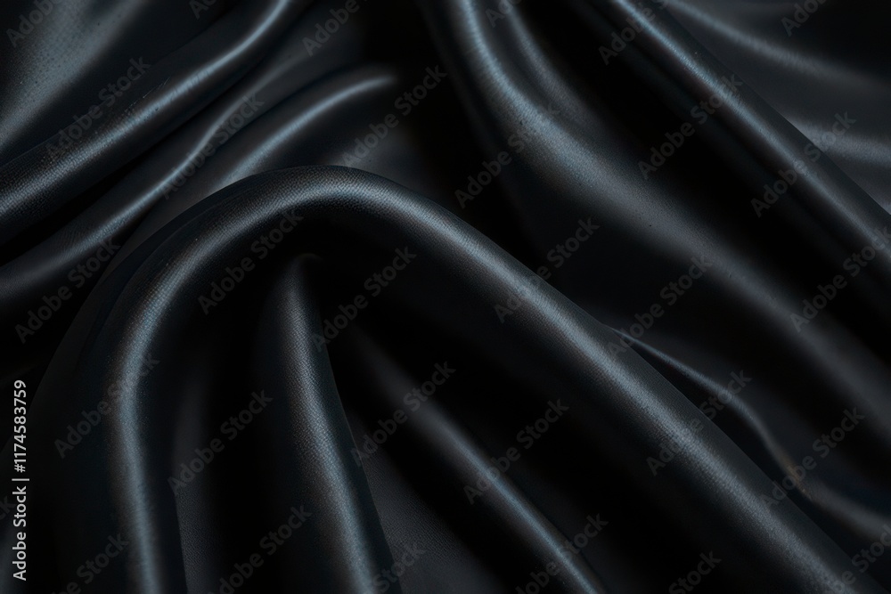 Flowing black silk fabric glossy.