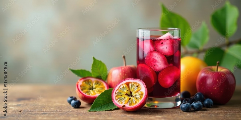 Refreshing Summer Fruit Beverage with Apples, Passion Fruit, and Blueberries Refreshing Summer Fruit Beverage with Apples, Passion Fruit, and Blueberries
