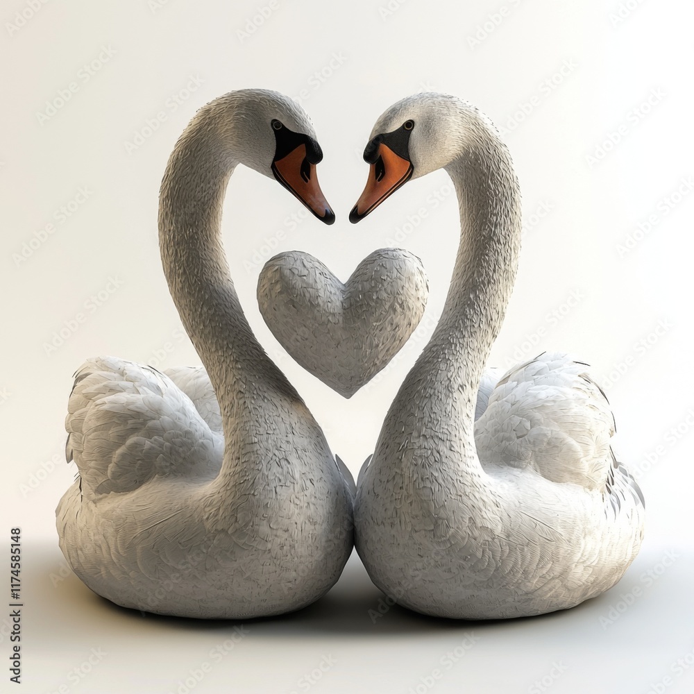 Fototapeta premium Elegant Swans Forming Heart Shape with Their Necks in a Minimalist Setting