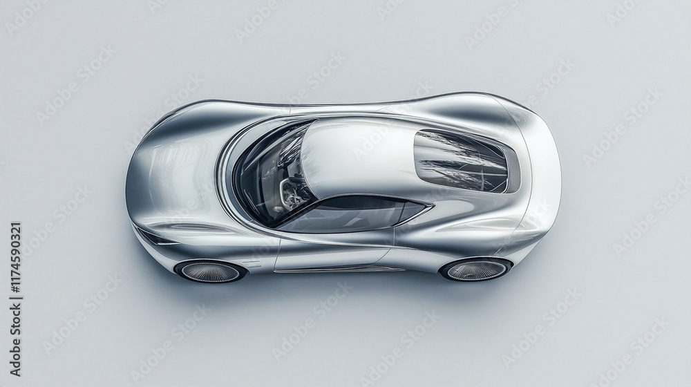 silver color car, top view, gray background, copy space silver color car, top view, gray background, copy space