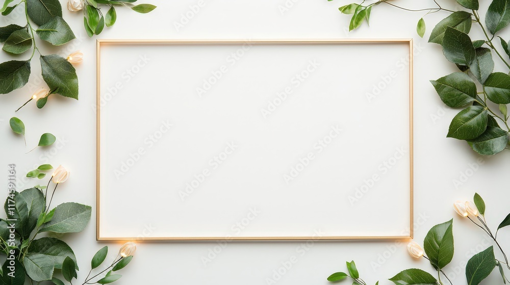 Naklejka premium A white frame with a gold border and a green background