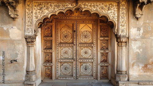 Ornate Carved Wooden Doorway Architectural Detail