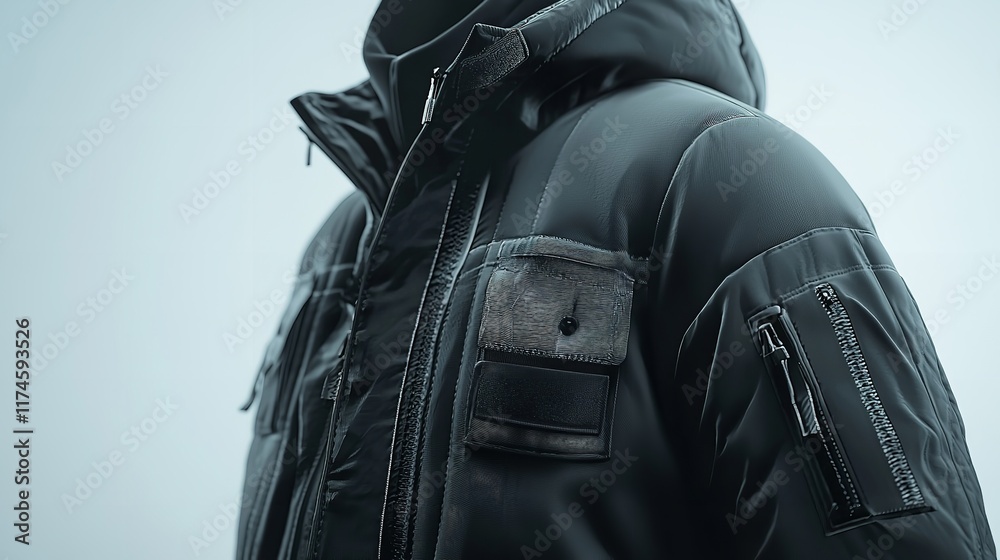 Black Men's Winter Jacket Isolated on White Background Black Men's Winter Jacket Isolated on White Background