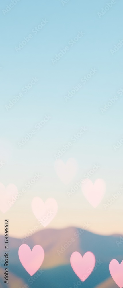 Romantic Valentine’s Day Sunset Over Mountains with Pastel Pink Hearts - Perfect for Anniversary and Wedding Celebrations Romantic Valentine’s Day Sunset Over Mountains with Pastel Pink Hearts - Perfect for Anniversary and Wedding Celebrations