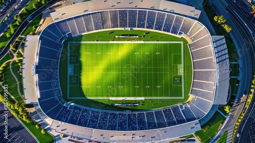 A vibrant bermudagrass lawn surrounds a bustling sports stadium photo