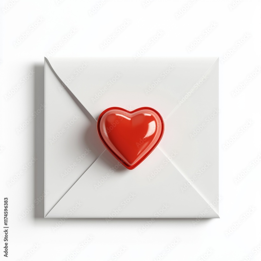 White envelope with a red heart seal on top, symbolizing love and affection for romantic occasions and heartfelt messages White envelope with a red heart seal on top, symbolizing love and affection for romantic occasions and heartfelt messages