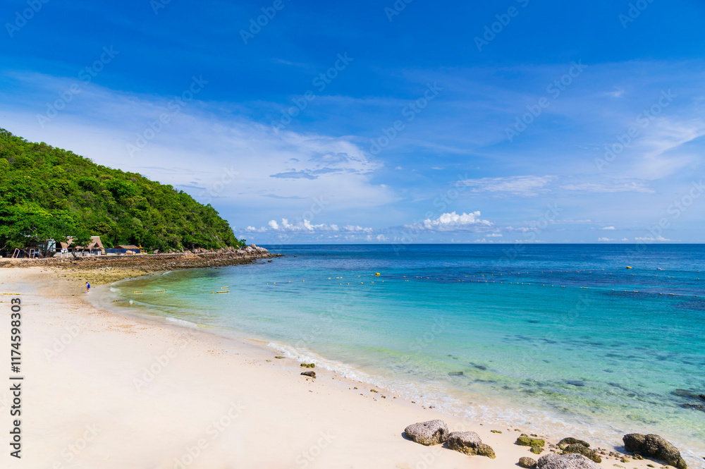 Tropical white sand beach and sea at sangwan beach on larn island, Pattaya City, Chonburi, Thailand