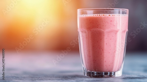 Fruit Whey Protein Smoothie Kitchen Counter Beverage Bright Atmosphere Close-Up Health Concept