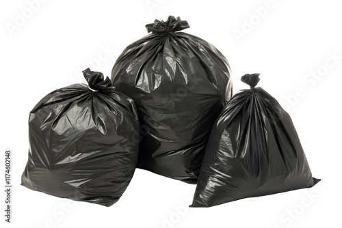 black plastic garbage bags isolated on transparent background  photo