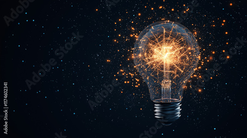 Sparkling Insight: A glowing lightbulb, bursting with energy, radiates against a dark background.  A symbolic representation of innovation, inspiration, and the power of ideas. 
