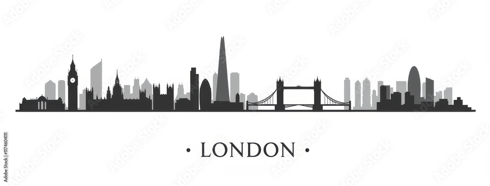Obraz premium Minimalist Black and White London Skyline Illustration with Iconic Landmarks