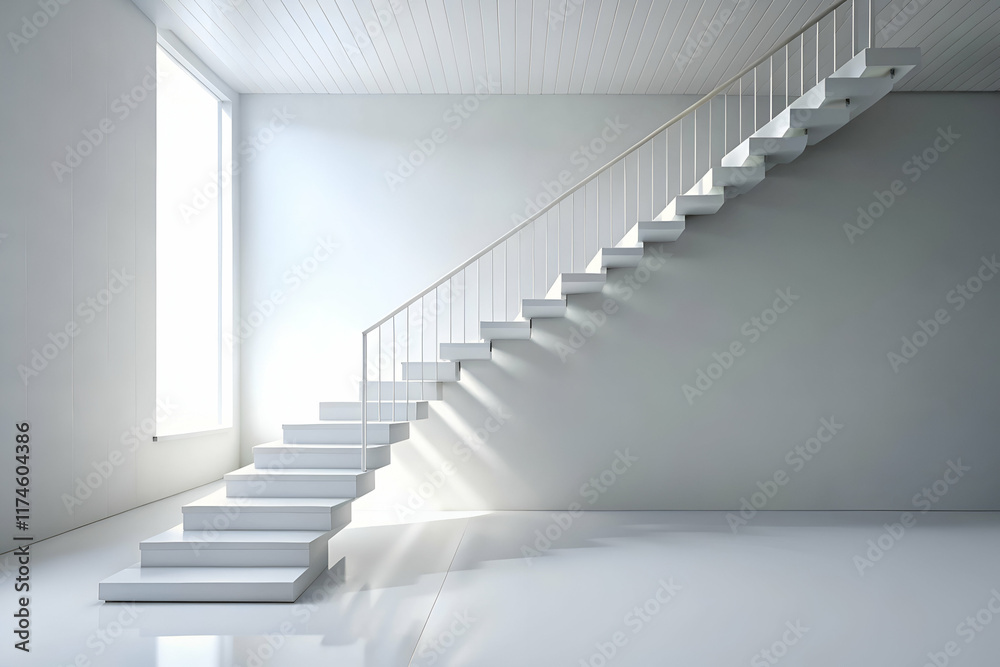 Minimal white stairs in modern empty home Minimal white stairs in modern empty home